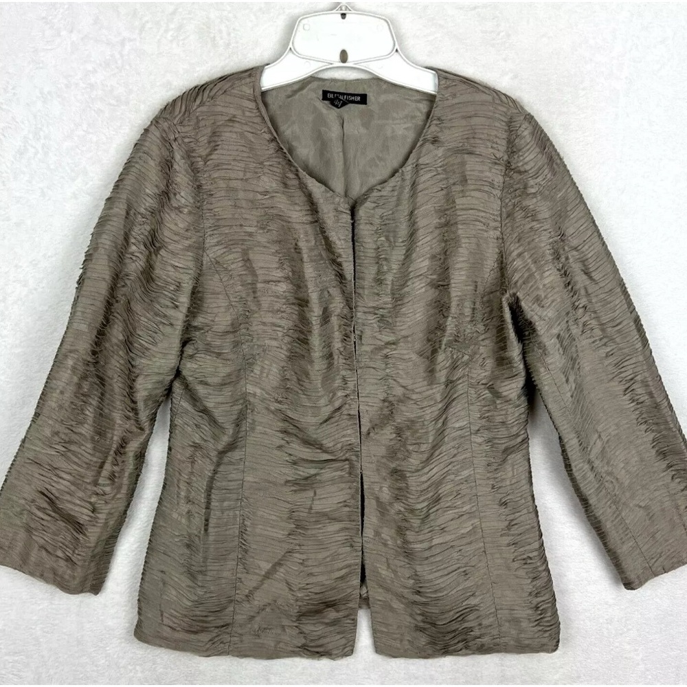 Eileen Fisher Ripple Bindu 100% Silk Textured
Natural Beige Taupe Jacket S